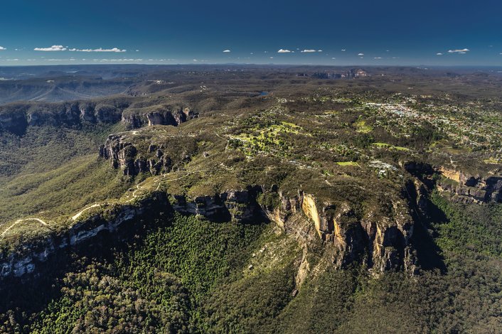 Blue Mountains - Aerial views of Narrowneck and Katoomba surroundings, Destination NSW